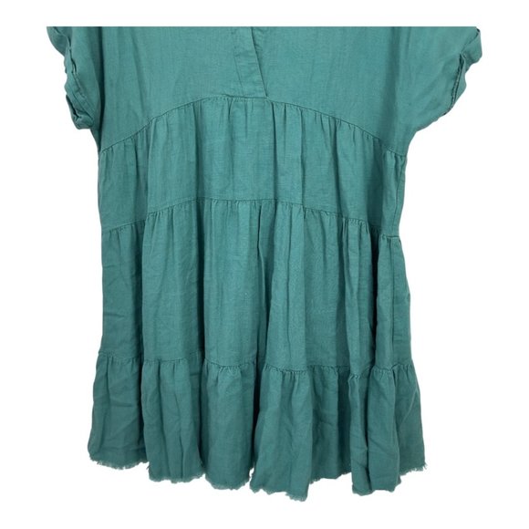 Umgee Womens Green Tiered Linen Blend Short Sleeve Tunic Dress Size M - Picture 7 of 10